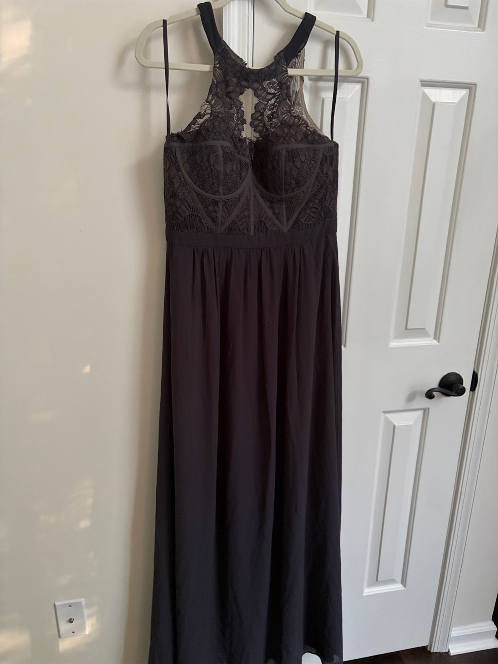Elegant Charcoal Lace Maxi Dress